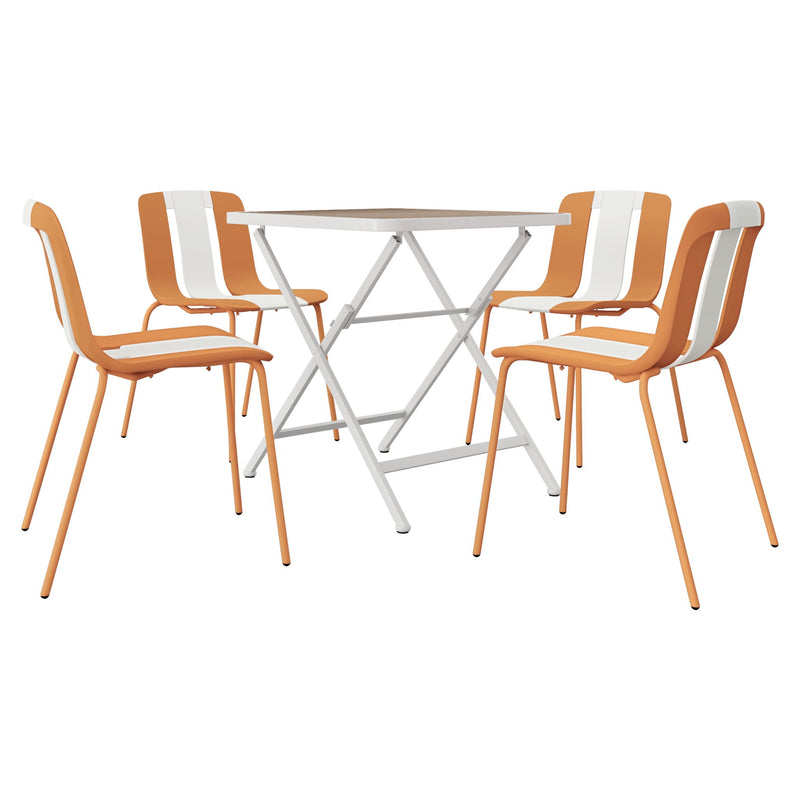 4 Piece Set Of Modern Striped Single Chairs With Folding Square Table