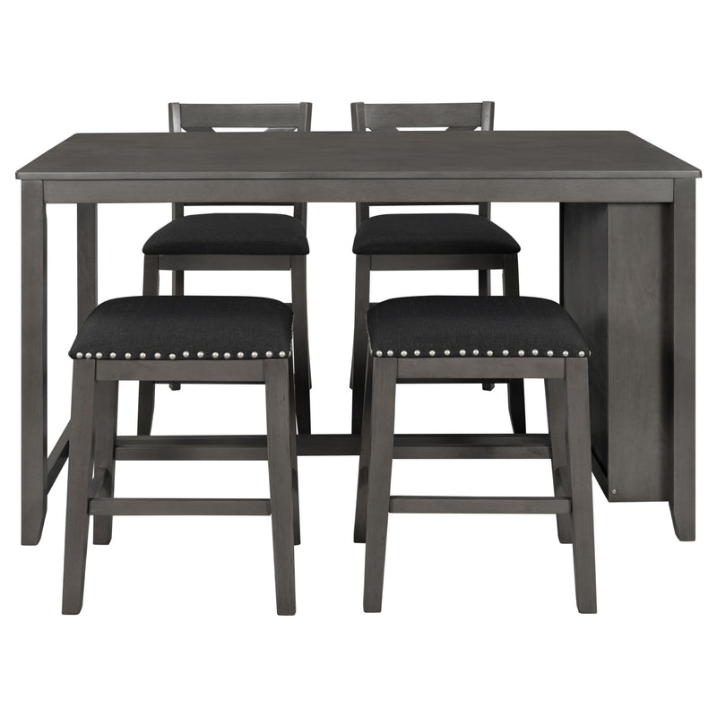5 Pieces Counter Height Rustic Farmhouse Dining Room Wooden Bar Table Set With 2 Stools And 2 Chairs