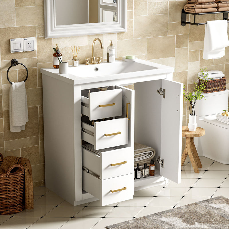 Ceramic Sink Combo, Freestanding Vanity Set With 3 Drawers & Soft Closing Doors