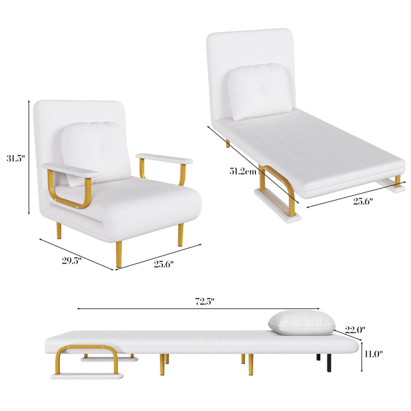 3 In 1 Convertible Folding Sofa Bed With Adjustable Backrest And Pillow