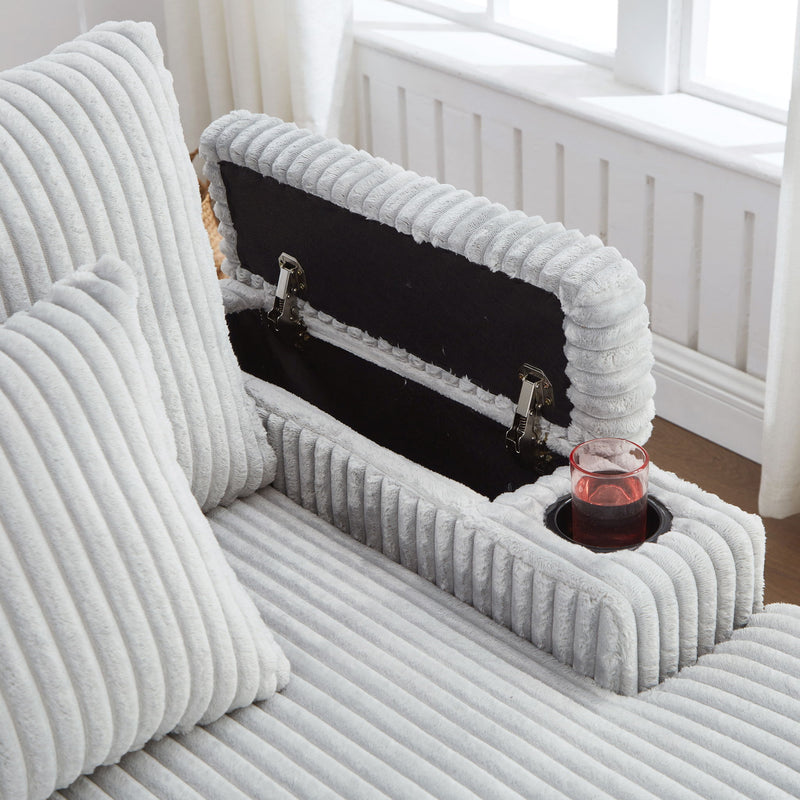 Chaise Sofa With Adjustable Backrest, Cup Holders, Phone Holder & Storage Compartments For Living Room - Light Gray