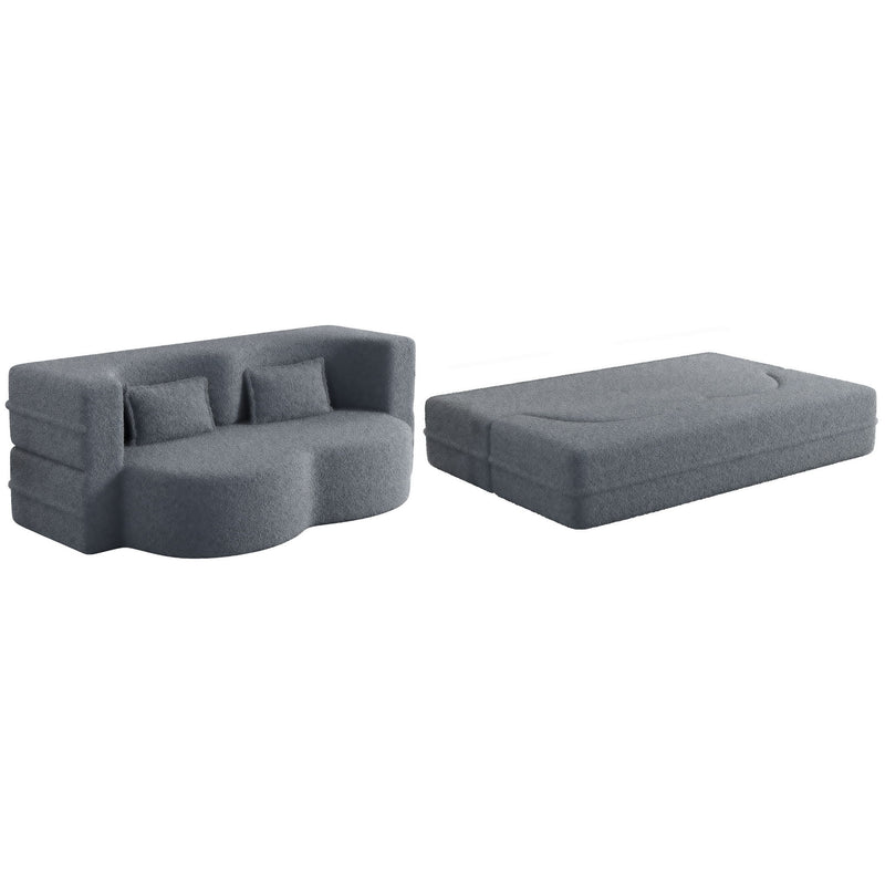 Modern Floor Sofa, With 2 Pillows, Convertible Teddy Fabric Foam Filled Bed