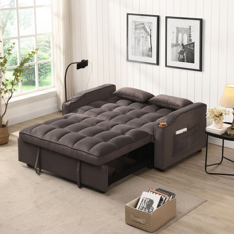 Modern Loveseat Futon Sofa With Pullout Bed, Adjustable Reclining Backrest, Toss Pillows