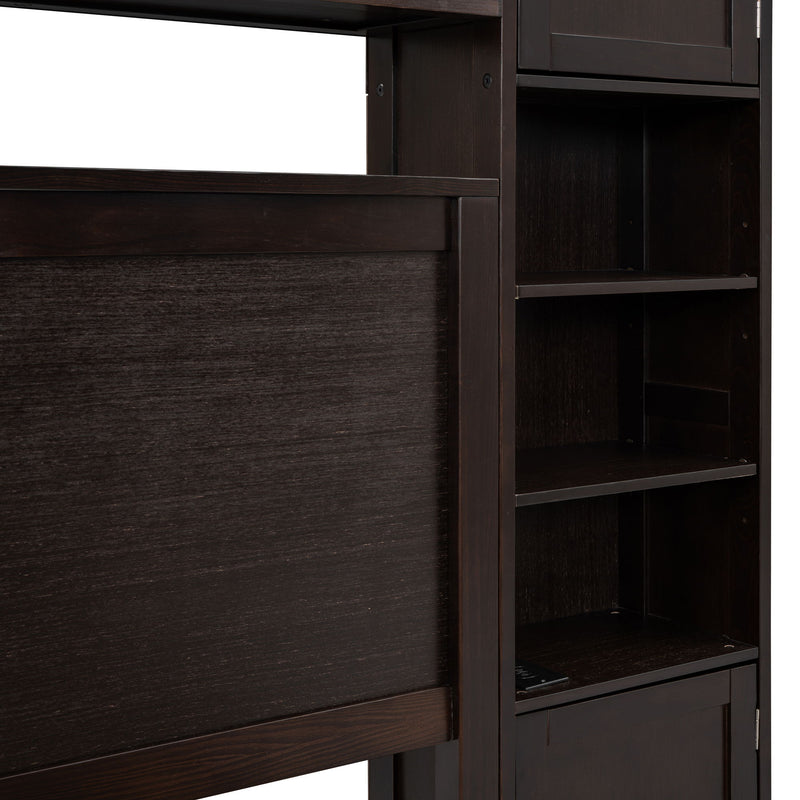 Bed With All In One Cabinet, Shelf And Sockets, Twin Long Trundle
