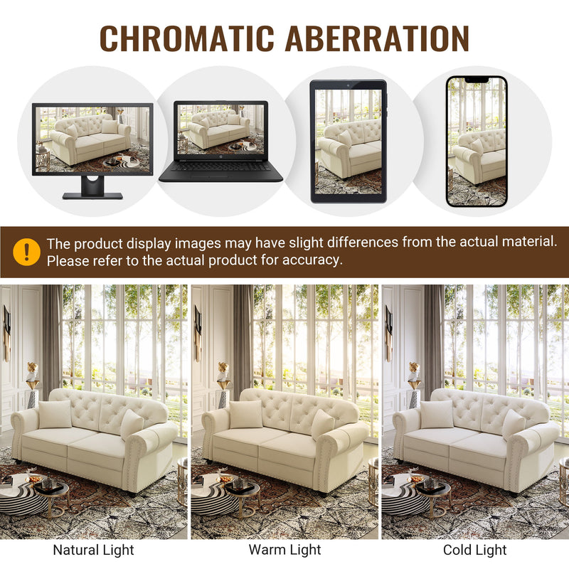 Upholstered Sofa With Nailhead Trim And Rolled Armrests