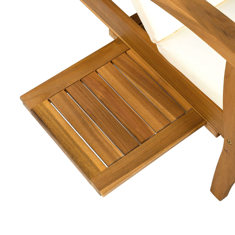 Versatile Chaise Lounge With Wheels Acacia Wood Recliner For Patio - Cream