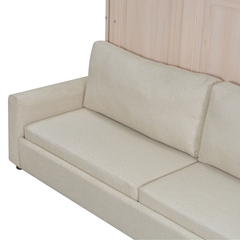 Queen Size Murphy Bed With Sofa And LED - Beige
