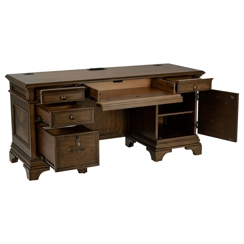 Stigham - 5 Drawer Credenza Office Desk - Oak