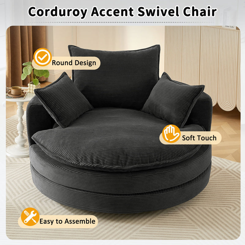 360° Swivel Accent Barrel Chair With Dual Layer Cushion And 3 Removable Pillows