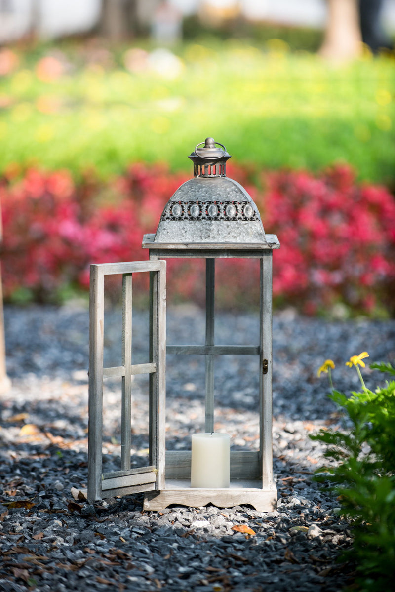 Wooden Candle Lantern Decorative, Hurricane Lantern Holder Decor For Indoor Outdoor, Home Garden Wedding - Gray