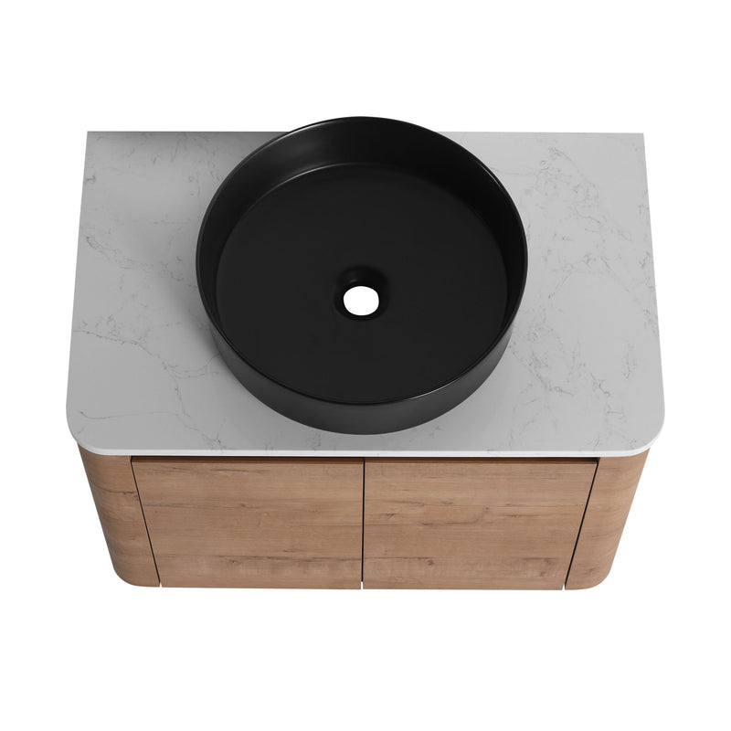Wall Mounted Bathroom Vanity With Art Sink, 1 Storage Shelf, 2 Soft Close Doors