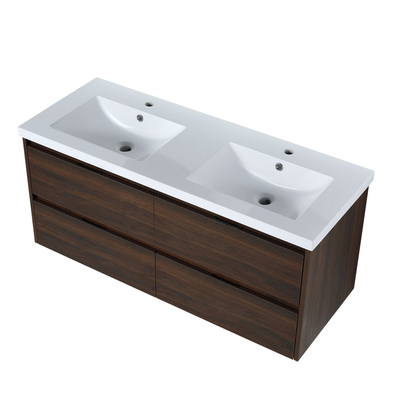 Modern Floating Bathroom Vanity With Dual Resin Sink, Soft Close Drawers