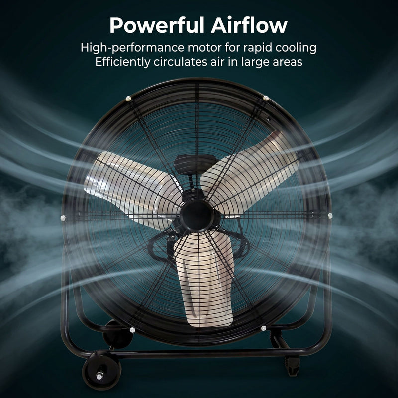 Drum Fan With Pure Copper Wiring Motor And Blades - Black