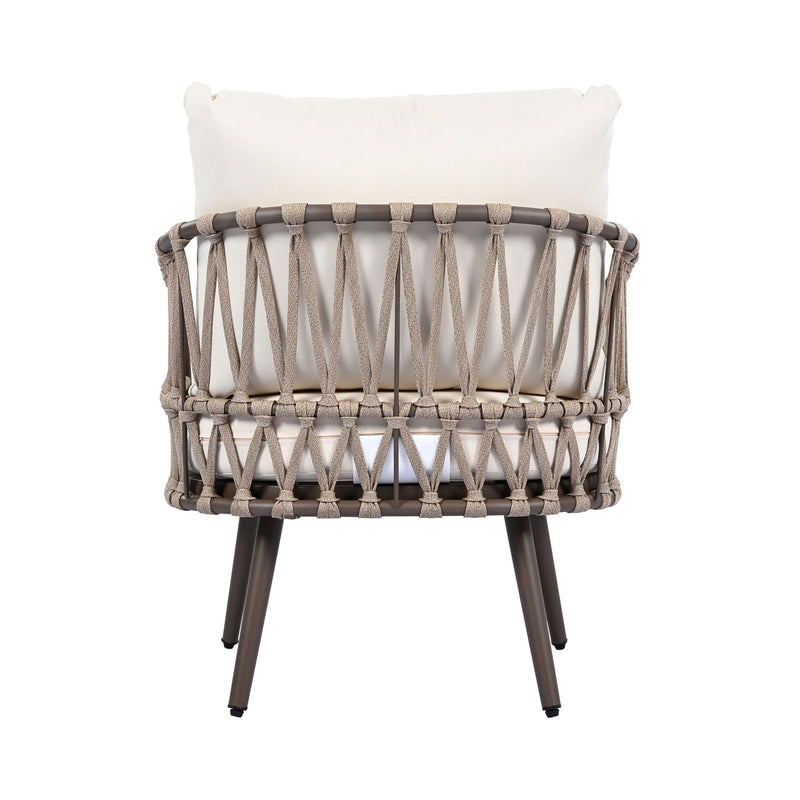 4 Piece Outdoor Patio Furniture Set, Metal Chairs With Woven Rope U Shaped Backrest