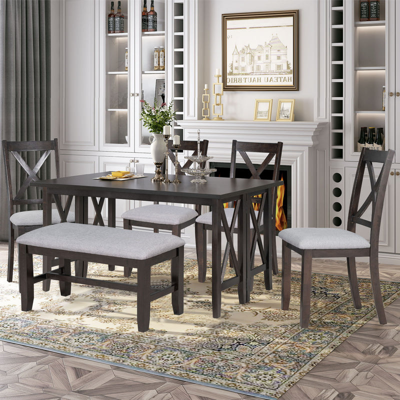 6 Piece Family Dining Room Set, Space Saving Foldable Table And 4 Chairs With Bench