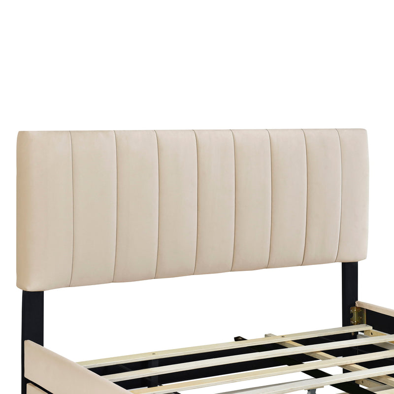 Platform UpholsteredBed With 2 Drawers And Twin Long Trundle