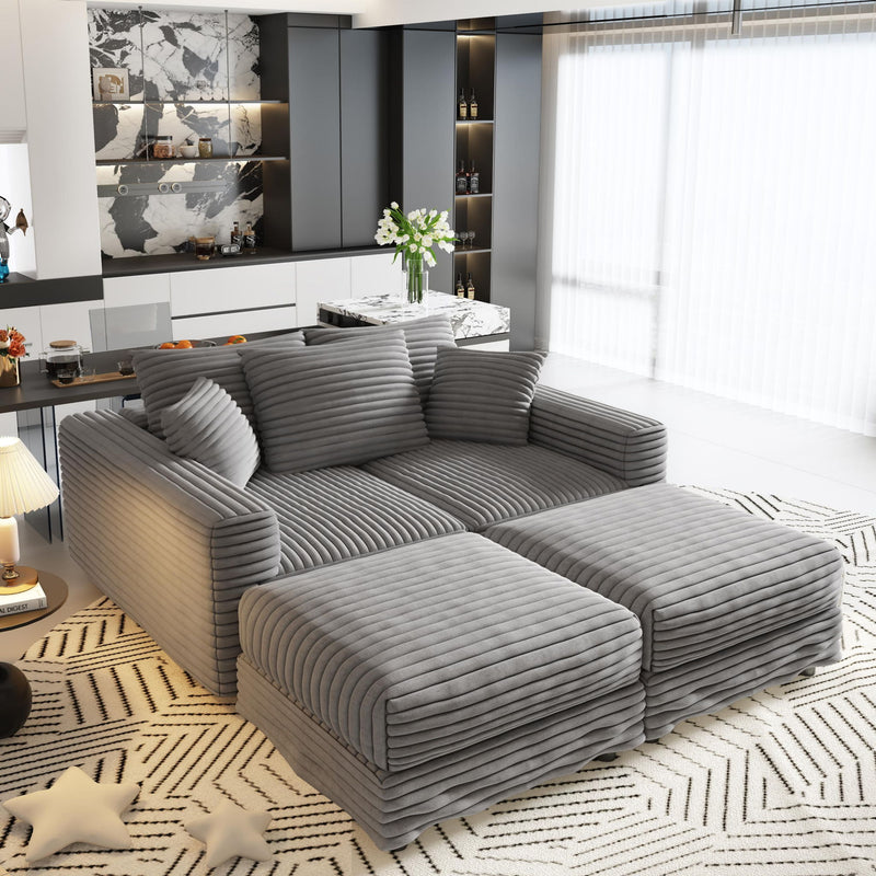 Deep Seat Convertible Sofa With Soft Pillows And Ottomans