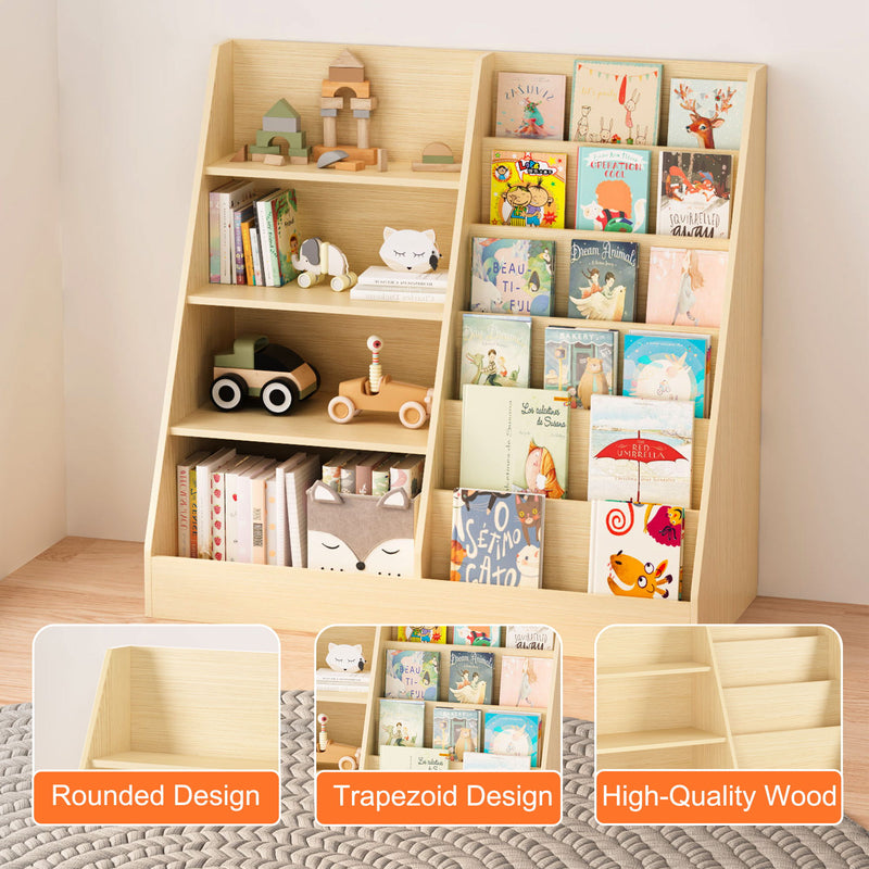 Bookshelf And Toy Storage Organizer, 4 Tier Bookcase With Display Stand For Playroom