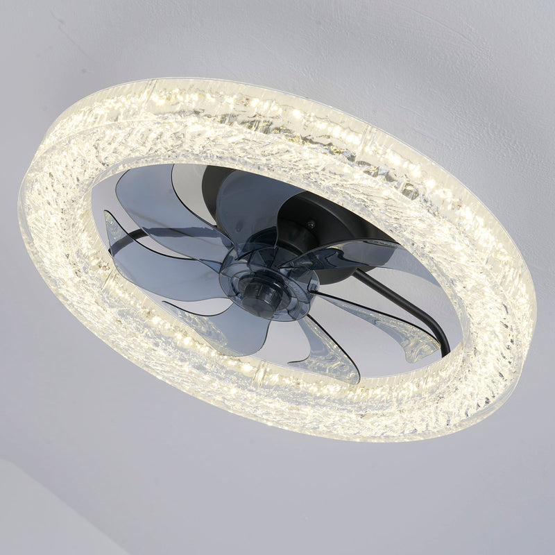 LED Light Source And Remote Control, 3000 - 6500K Dimmable Flush Mount LED Fan Light, 6 Speeds, Quiet DC Motor For Living Room - Matte Black