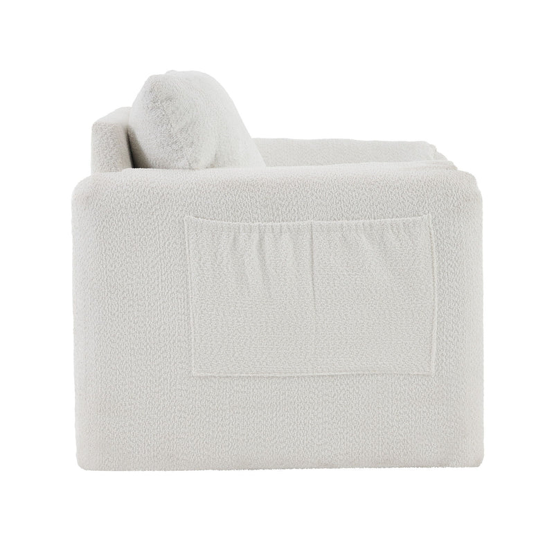 Fixed Modern Accent Chair Single Seater Plush Chenille Lounge Chair With High Resilience Cushion - Ivory White