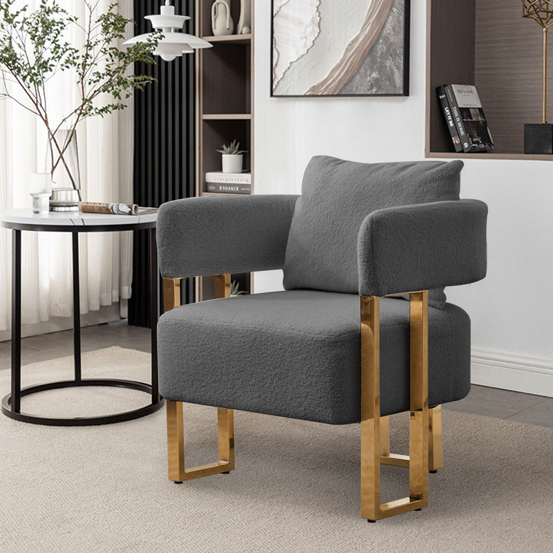 Modern Decorative Chair Teddy Fleece Upholstered And Metal Foot