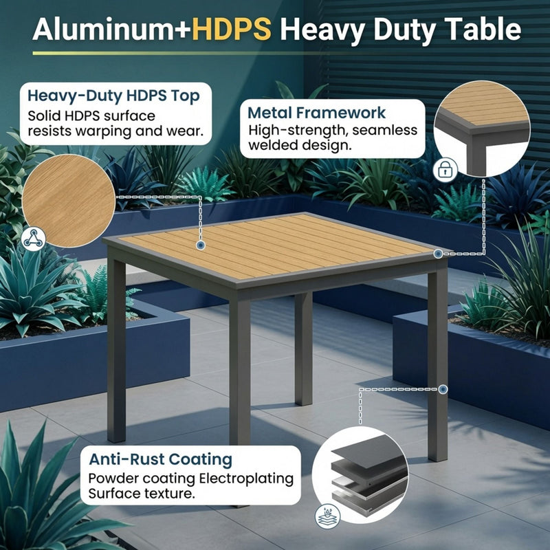 Outdoor Square Patio Slatted Dining Table - Gray