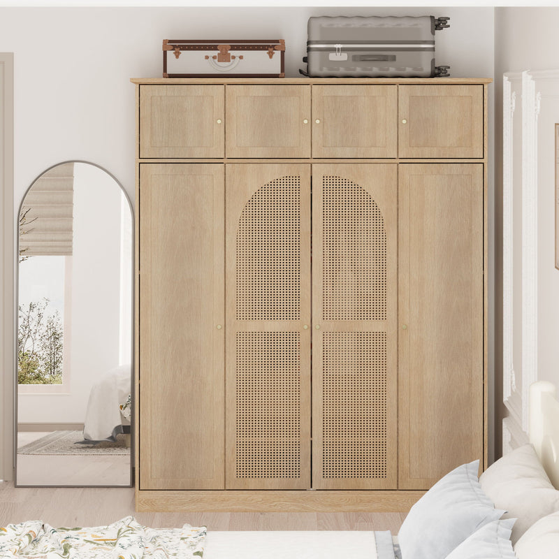 8 Door Armoire Wardrobe With Adjustable Shelves And Hanging Rod