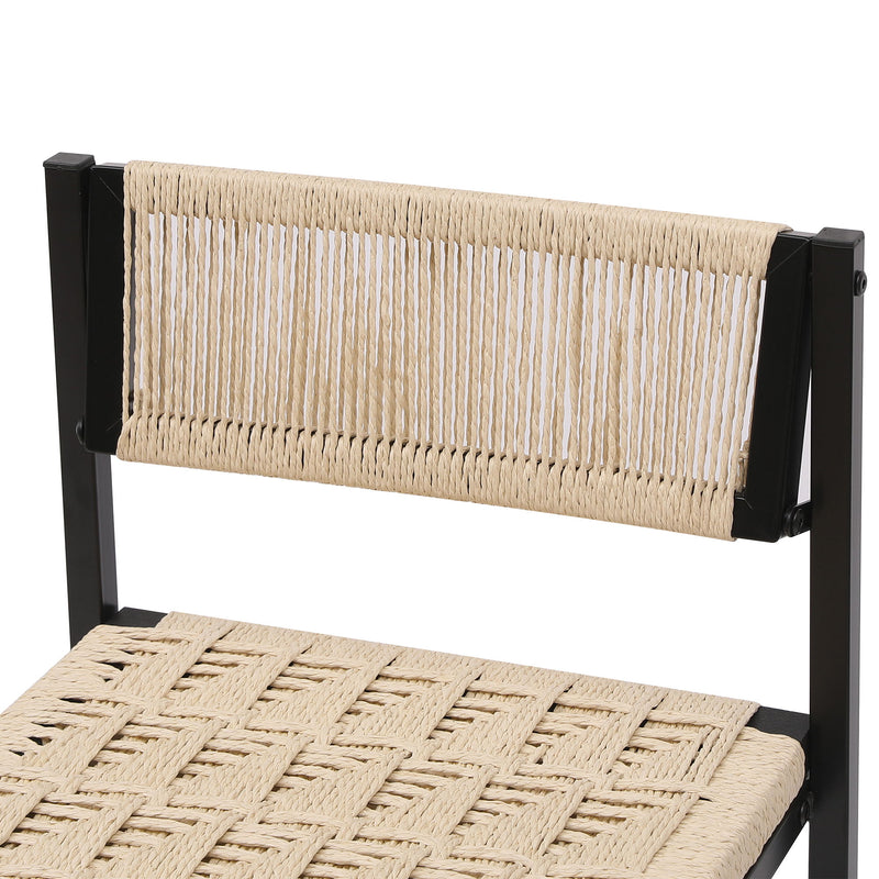Style B, Woven Bar Stools With Backrest, Paper Rope Weave Dining Chairs For Kitchen Island - Creamy White