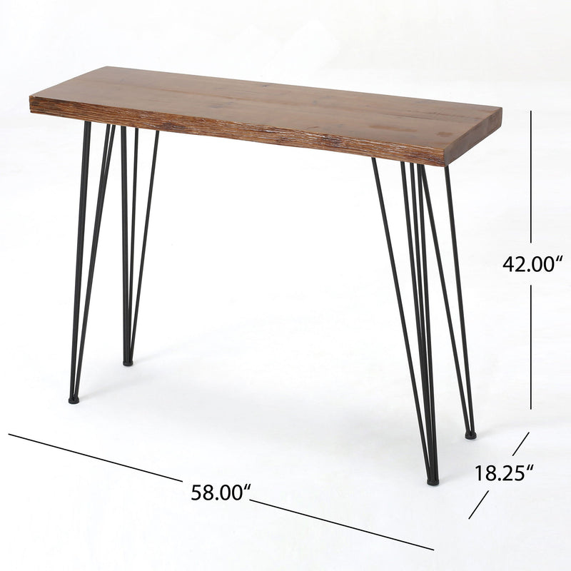 Modern Industrial Breakfast Bar Table, Metal Hairpin Legs & Wood Veneer Top - Natural