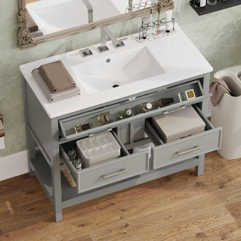 Bathroom Vanity With Ceramic Sink, Tip Out Tray & 2 Full Extension Drawers