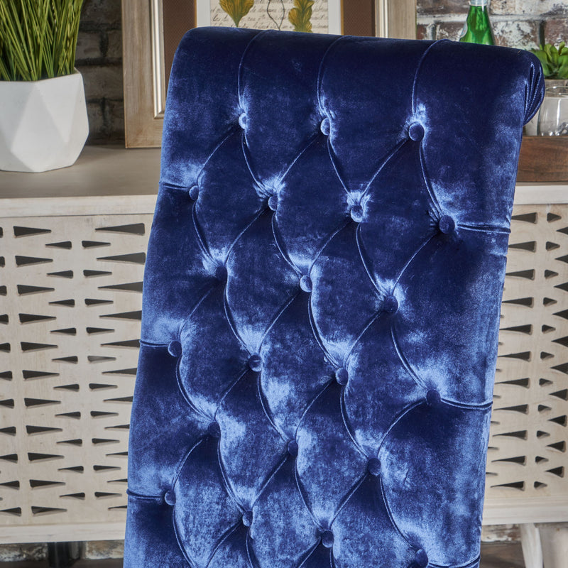 Elegant George Hi Back Dining Chair (Set of 2) With Tufted Velvet - Navy Blue