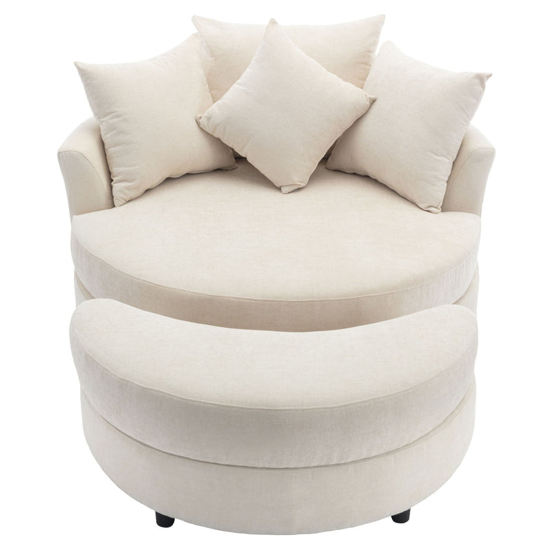 360° Swivel Accent Barrel Chair With Storage Ottoman & 4 Pillows, Modern Leisure Chair Round Accent For Living Room