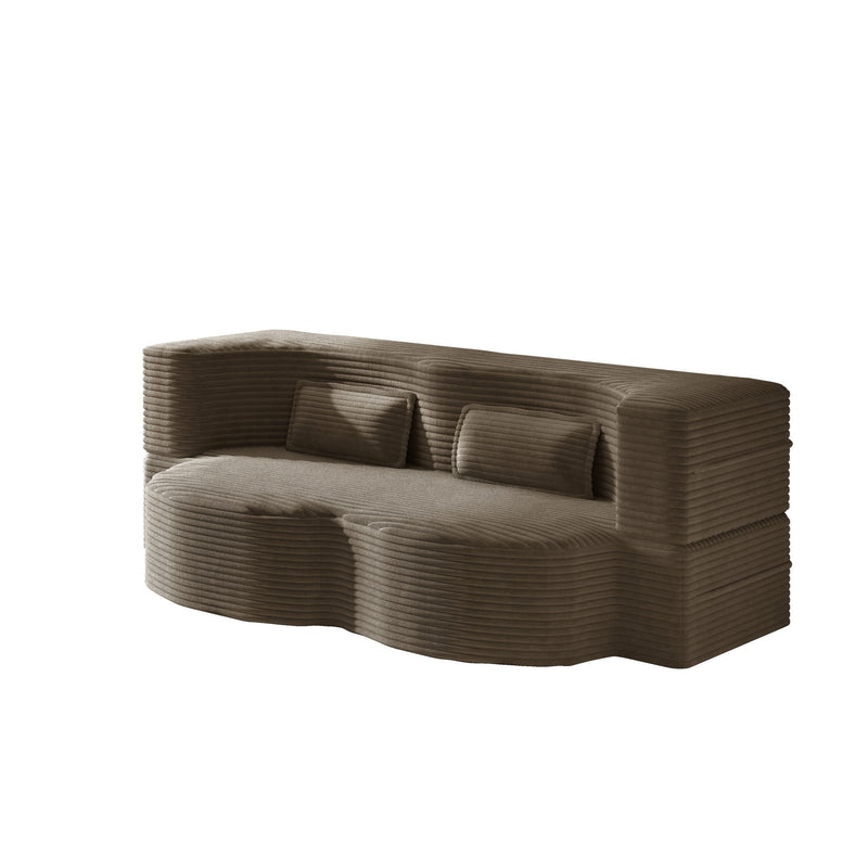 Modern Floor Sofa With 2 Pillows, Convertible Twin Size Folding Mattress For Living Room