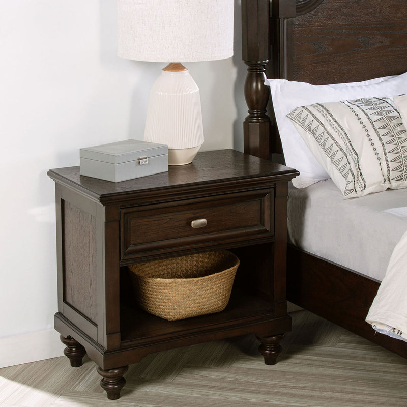 Berwick - 1 Drawer Nightstand With Open Cubby - Dark Oak