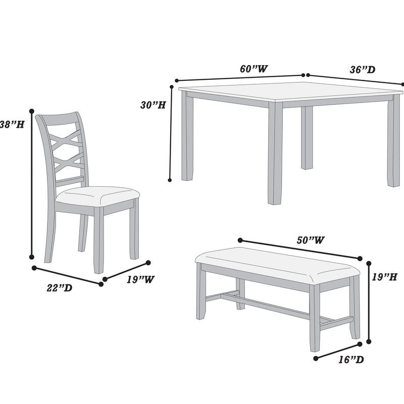 Dining Set 6 Piece With Table And Upholstered X Back Chairs - Charcoal