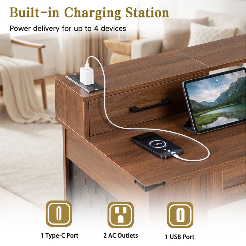 Office Desk With Storage Cabinet, Charging Station, Monitor Stand & Pegboard