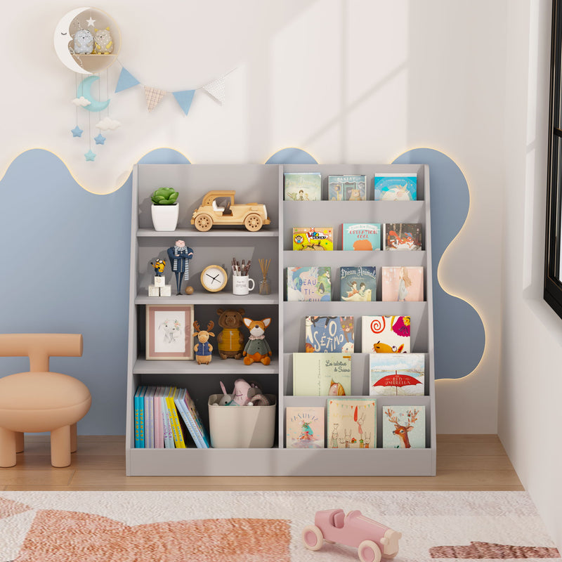 Bookshelf And Toy Storage Organizer, 4 Tier Bookcase With Display Stand For Playroom