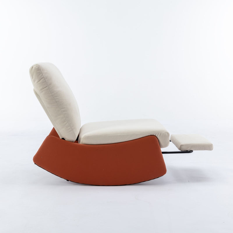 Modern Rocking Chair Recliner, Comfy Rocker Nursery Chair With Footrest, Accent Reading Chair, Upholstered Lounge Chair For Relaxing, Resting, Soft Padded Rocker For Indoor Living Room Bedroom - Orange