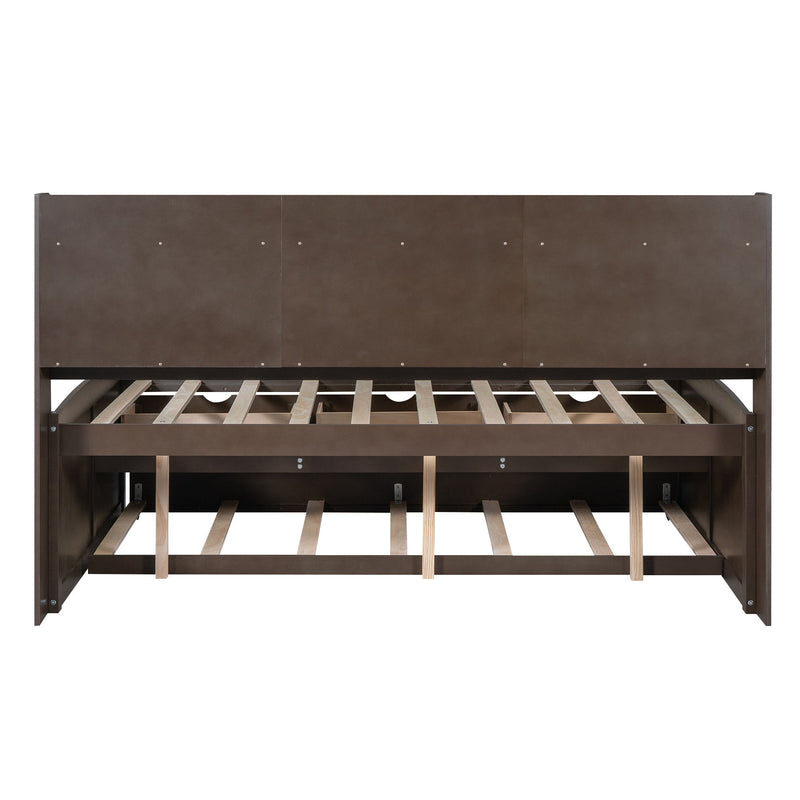 Captain Bed With Built In Bookshelves, 3 Storage Drawers, And Trundle