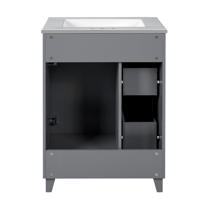Transitional Style Bathroom Vanity Cabinet With Ceramic Sink
