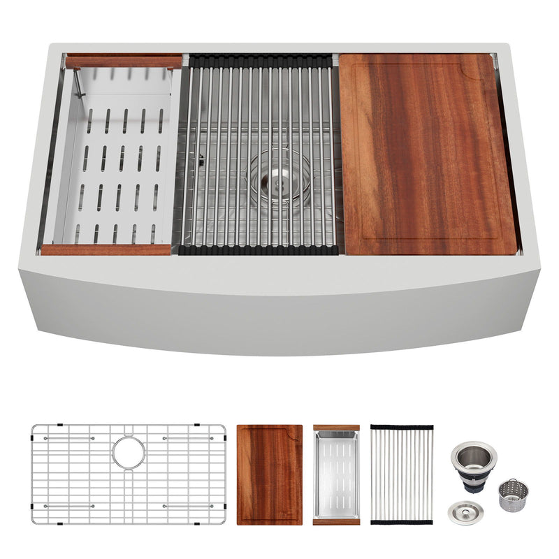 Classic Ceramic Farmhouse Sink Workstation Single Bowl With Durable Finish