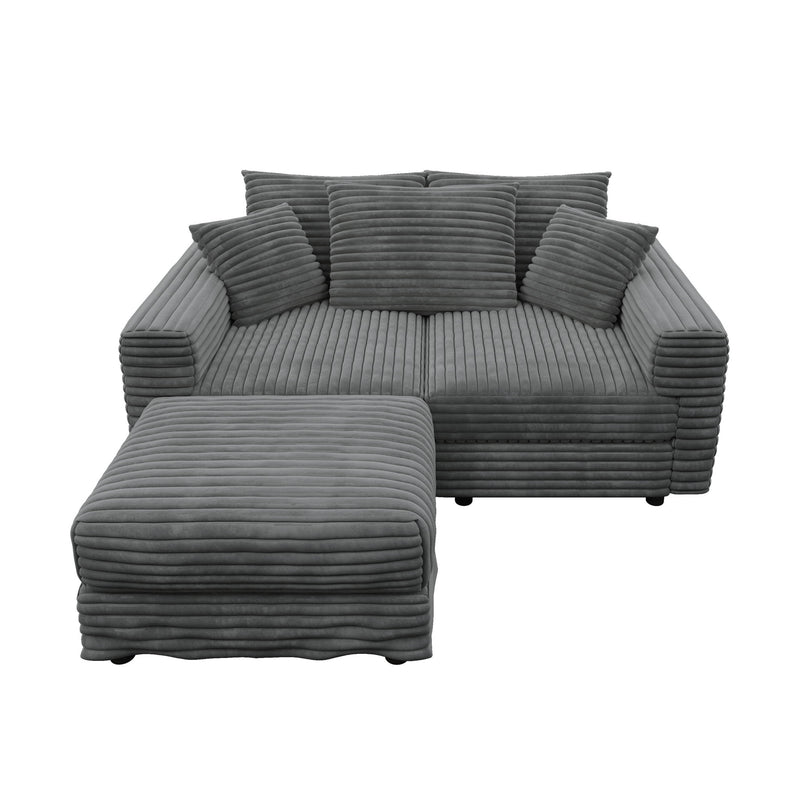 Deep Seat Convertible Sofa With Soft Pillows And Ottomans
