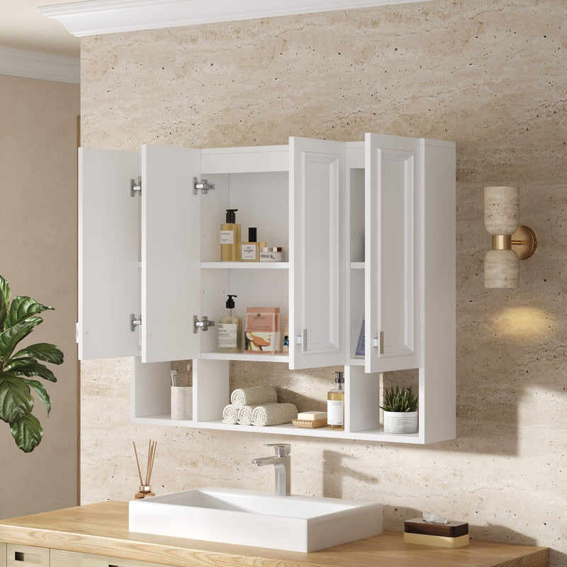 Bathroom Cabinet With 3 Adjustable Shelves Wall Mounted Medicine Cabinet, Soft Closing Hinges, Open Shelving Design - White