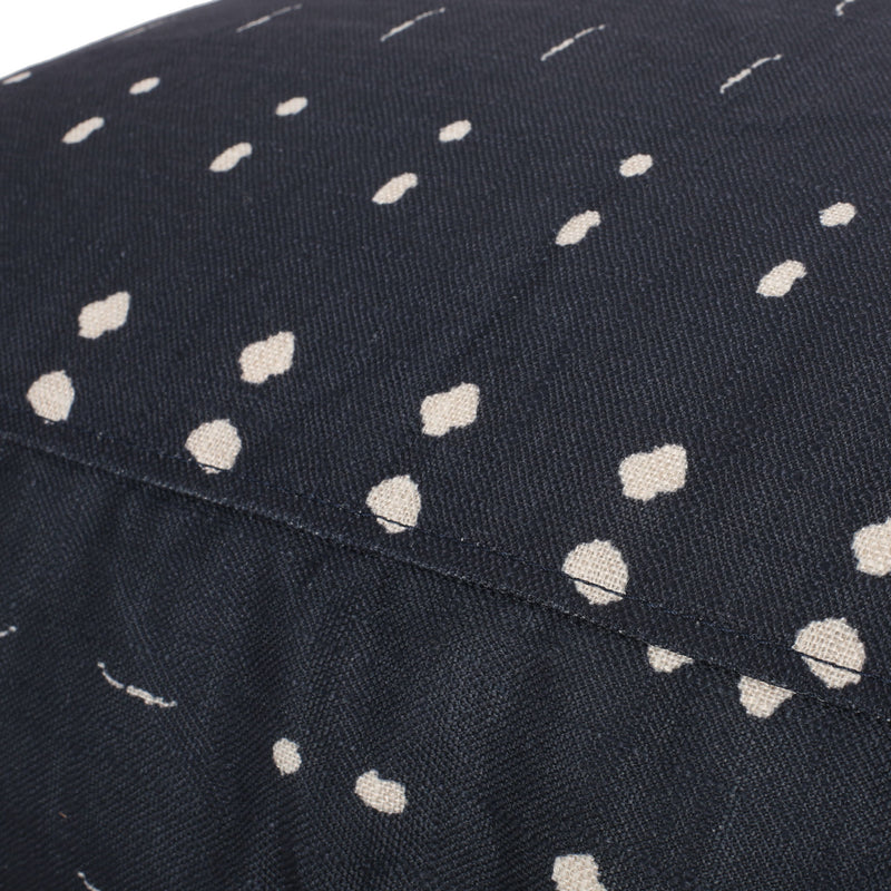Dalm - Fabric Square Pouf Ottoman With Polystyrene Beads Filling - Dark Blue / White