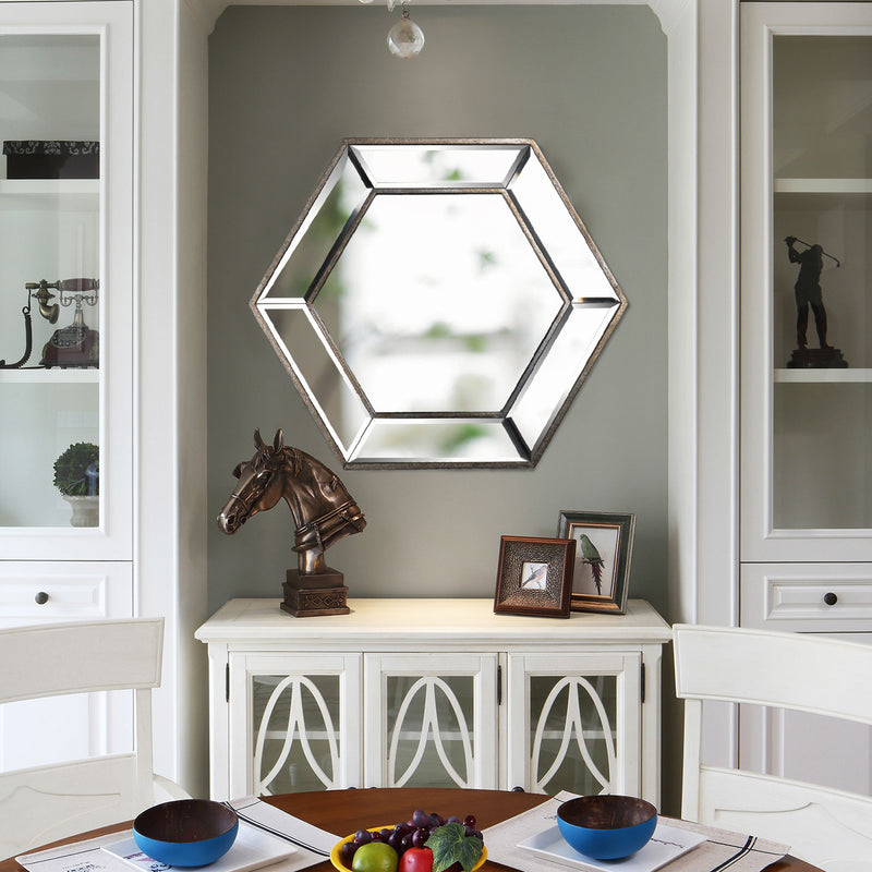 Hexagon Wall Mirror With Contemporary Glass Design, Home Decor Accent Mirror For Living Room, Entryway, Bedroom