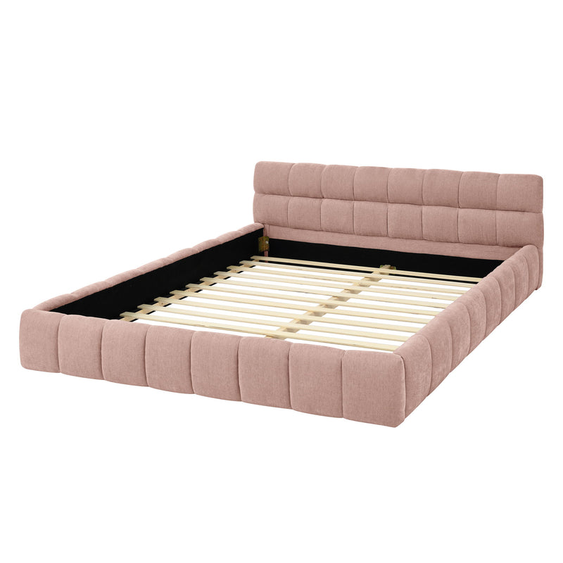 Modern Platform Bed Frame With Thick Fabric