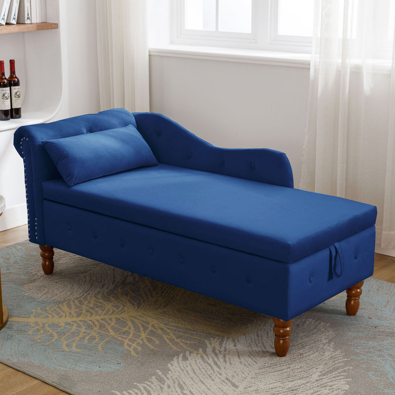 Chaise Lounge Indoor, Lounge Chair For Bedroom With Storage & Pillow, Modern Upholstered Rolled Arm Chase Lounge For Sleeping With Nailhead Trim For Living Room Bedroom Office