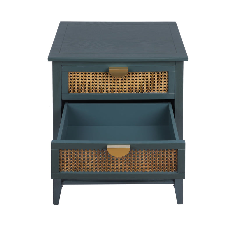 2 Drawer Side Table, Natural Rattan