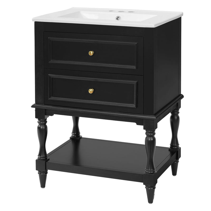Bathroom Vanity With Sink, 2 Drawers Storage Cabinet, Open Shelf