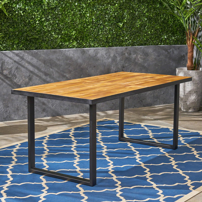 Outdoor Dining Table With U Shape Legs And Slat Top Table - Teak